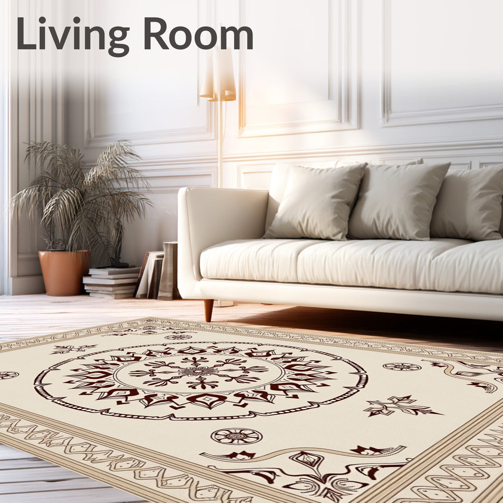 Ornate Cream and Maroon Medallion Rug