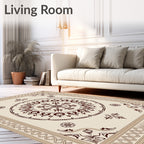 Ornate Cream and Maroon Medallion Rug