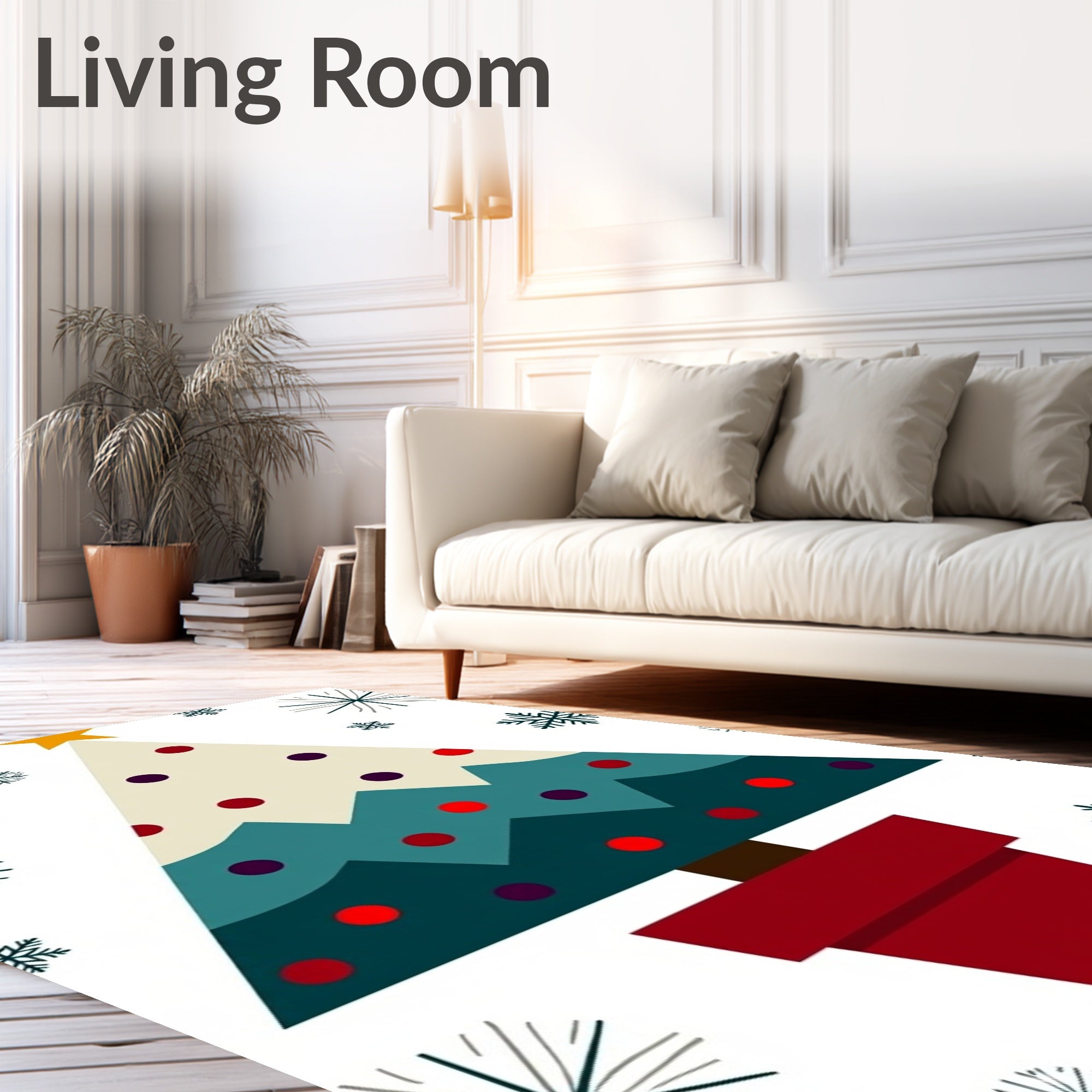 Festive Potted Evergreen Snowflakes Rug