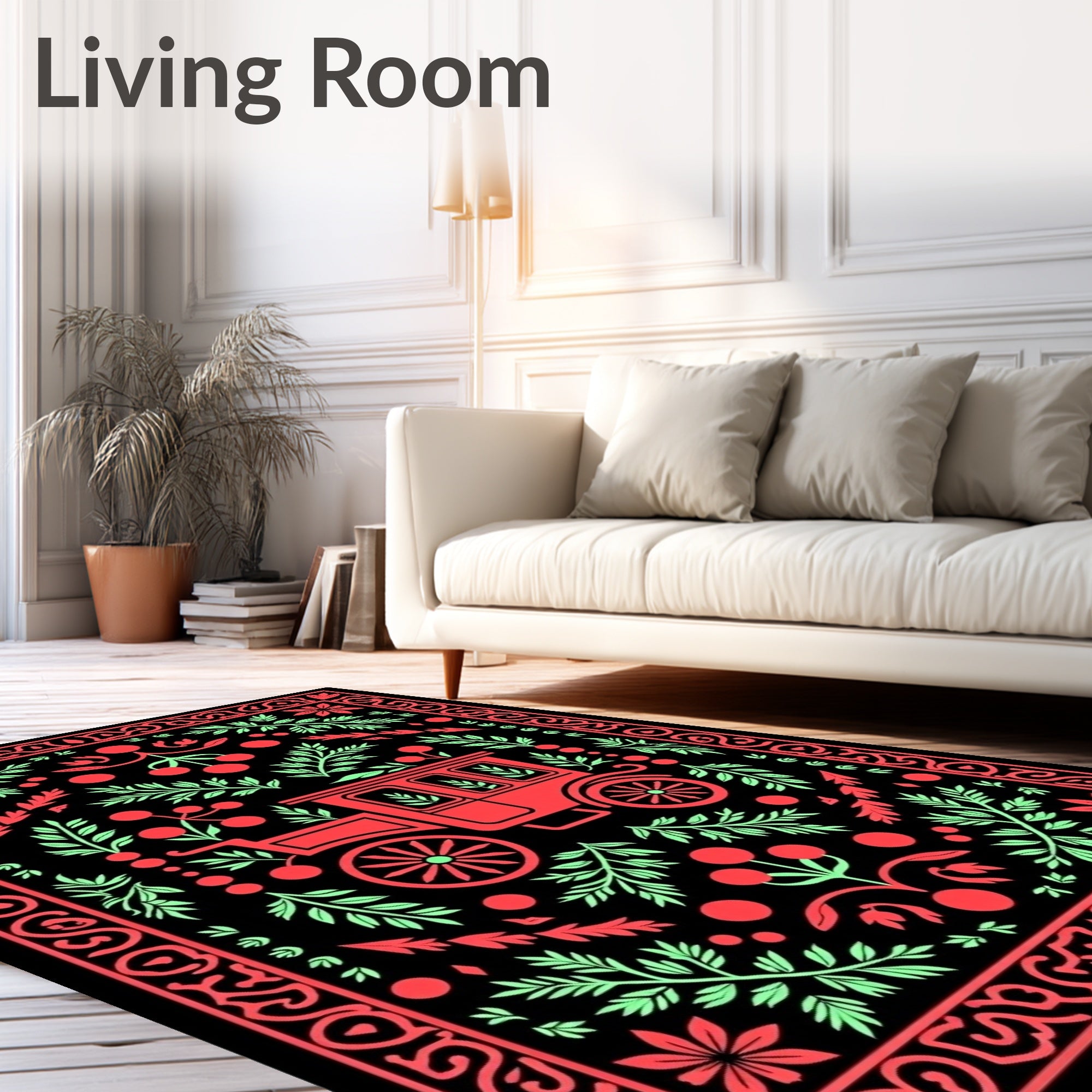 Antique Carriage Floral Vine Accents Rug