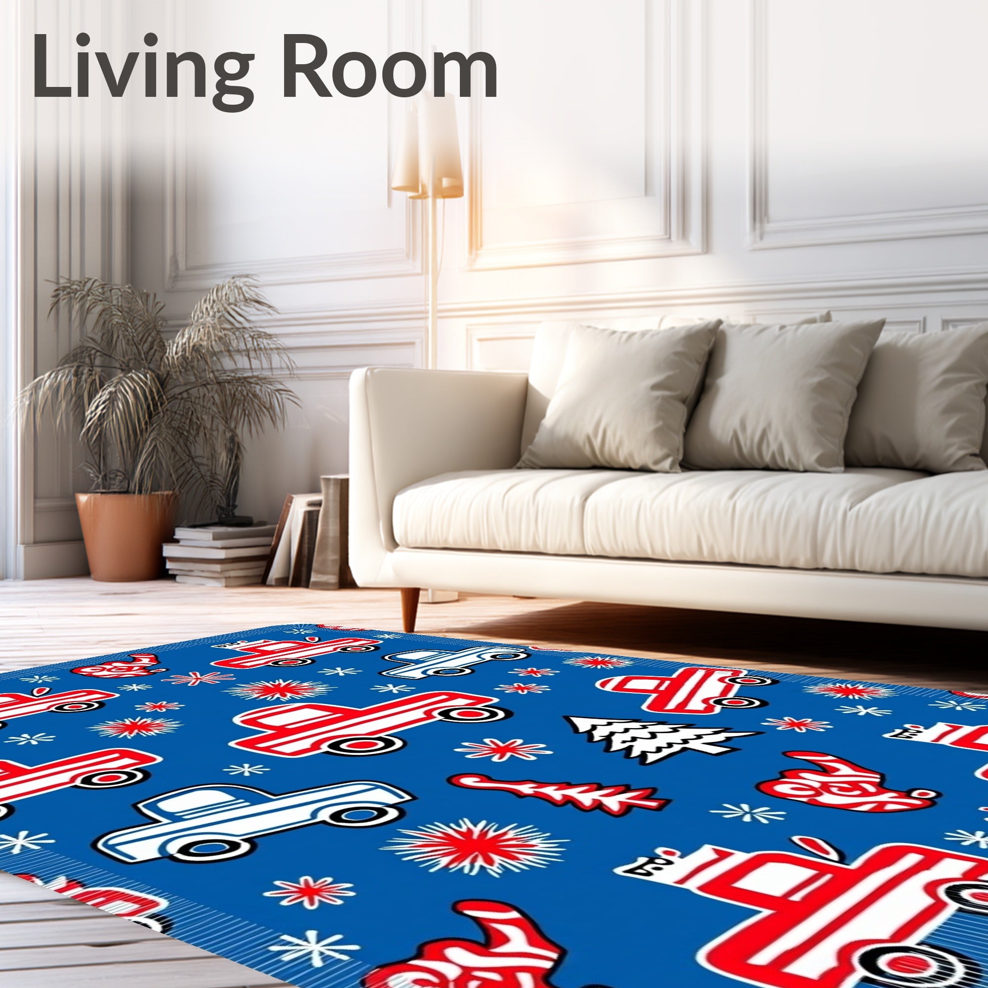 Red White Blue Truck Pinecone Scatter Rug