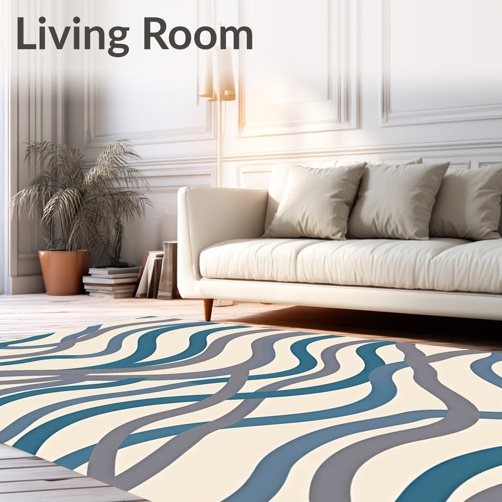 Blue Gray Wavy Striped Organic Rug