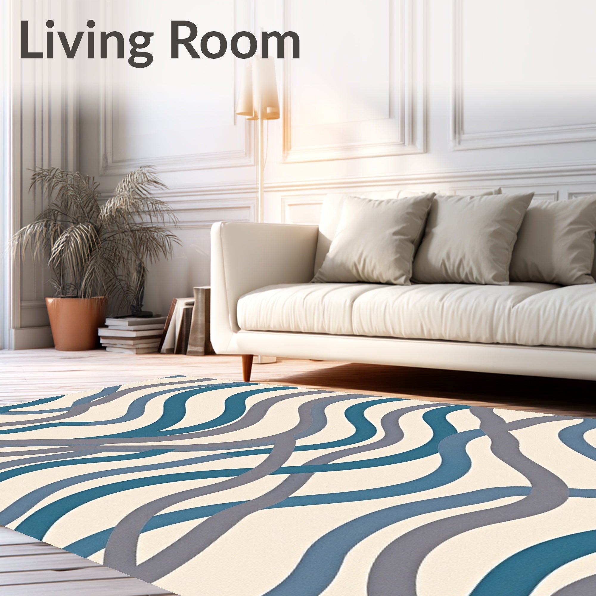 Blue Gray Wavy Striped Organic Rug