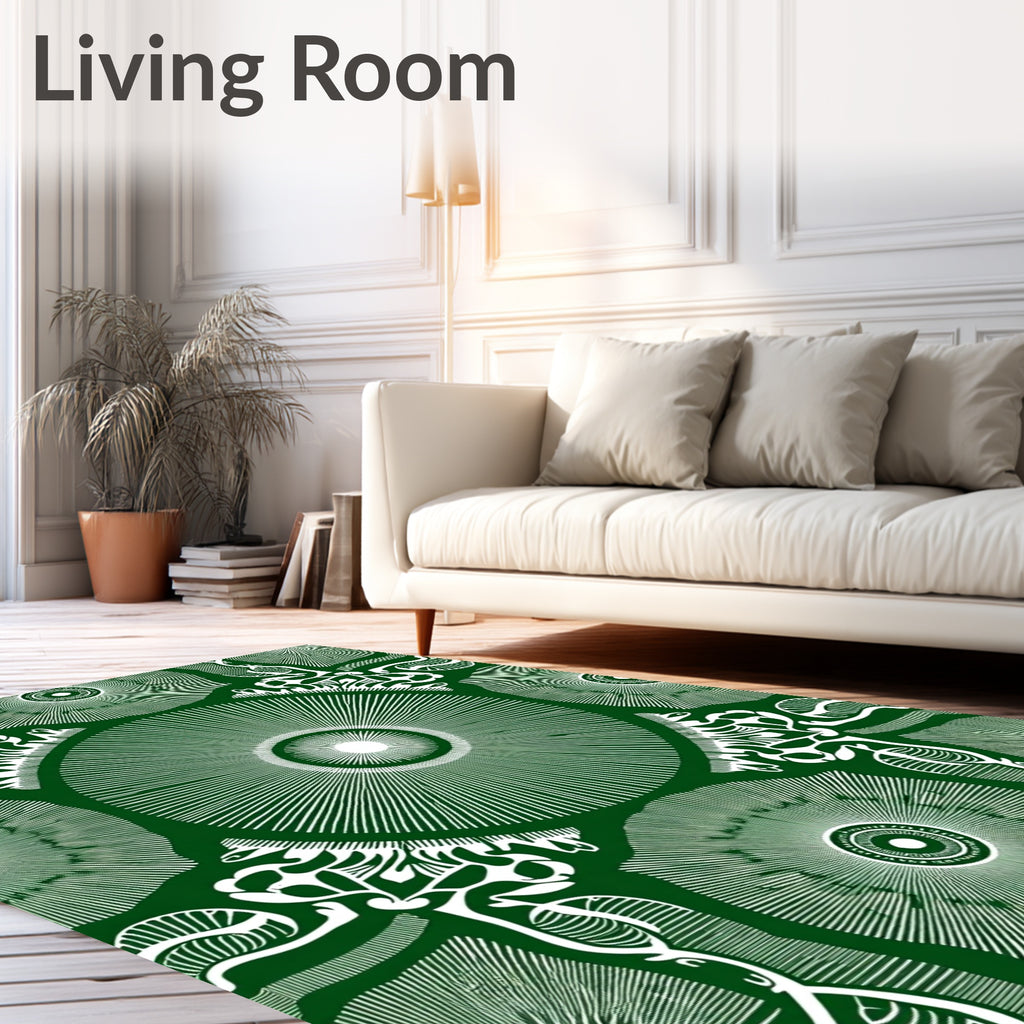Emerald White Radial Medallion Scroll Rug