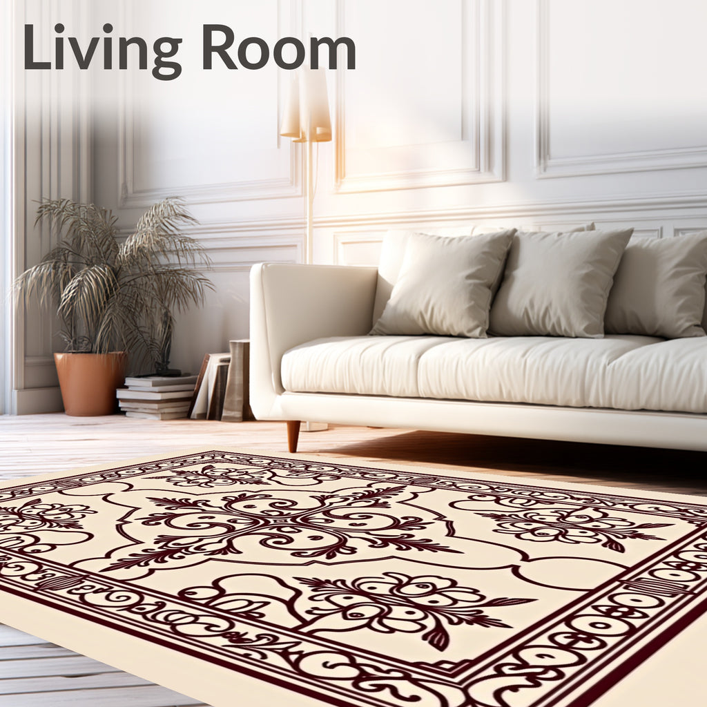 Ornate Burgundy Floral Scrollwork Medallion Rug