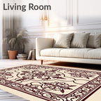 Ornate Burgundy Floral Scrollwork Medallion Rug