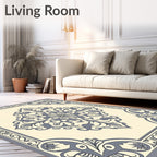 Cream Gray Elaborate Medallion Corner Rug