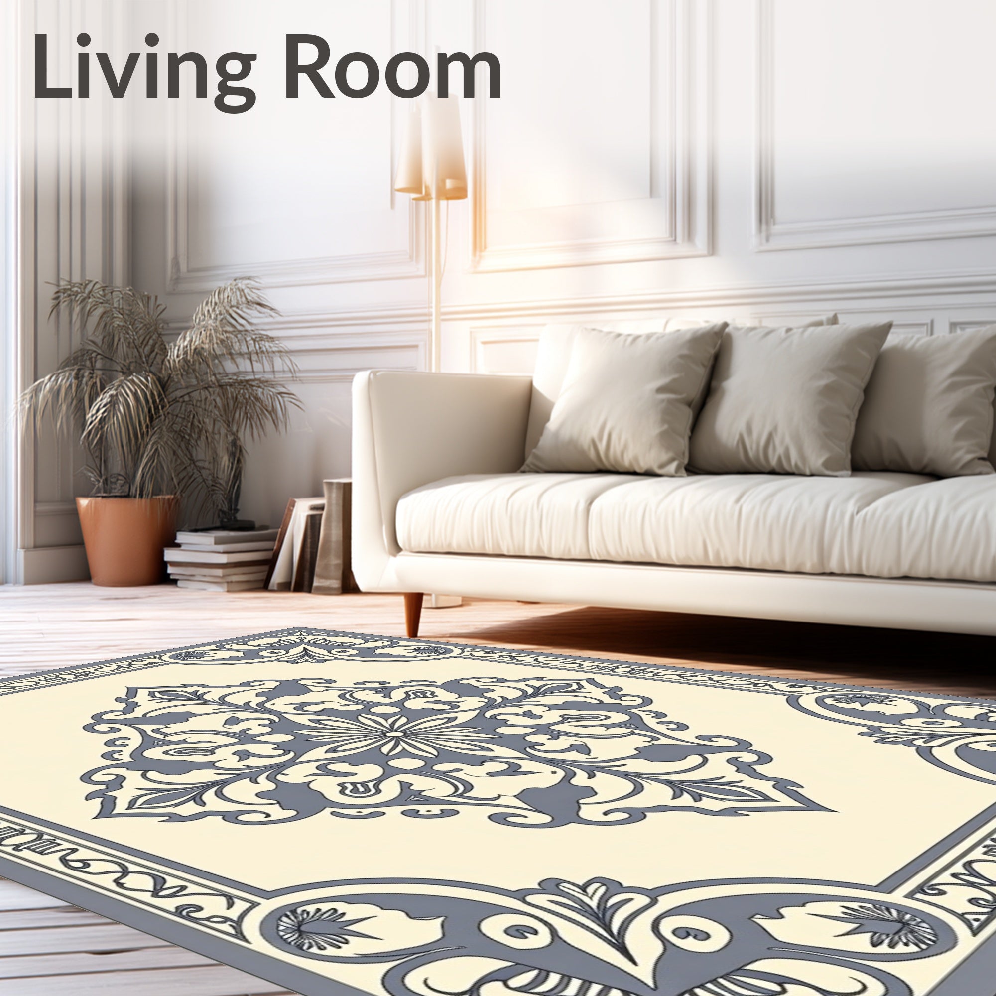 Cream Gray Elaborate Medallion Corner Rug