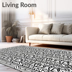 Black white linear abstract tribal Rug