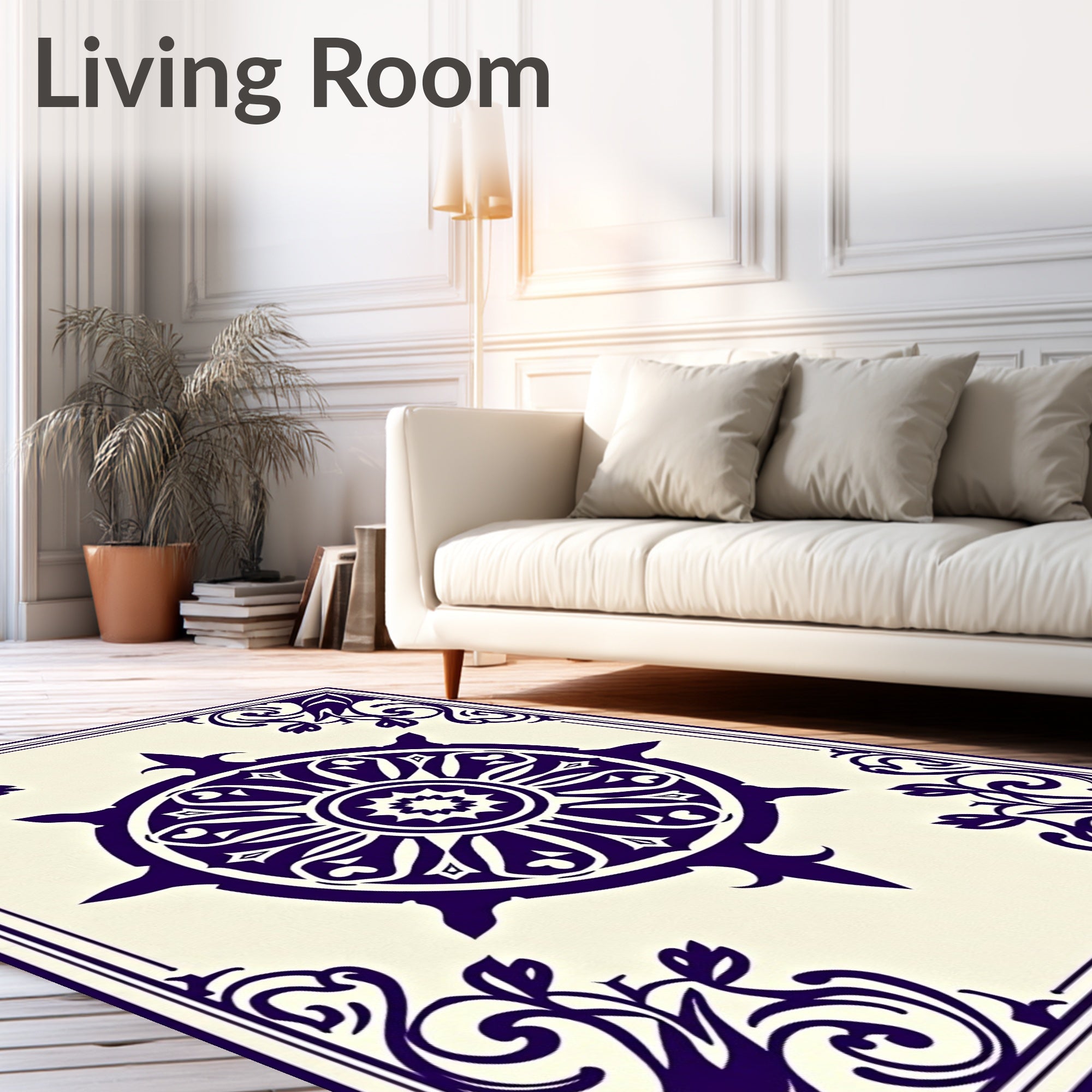 Deep Violet Wheel Floral Corner Rug