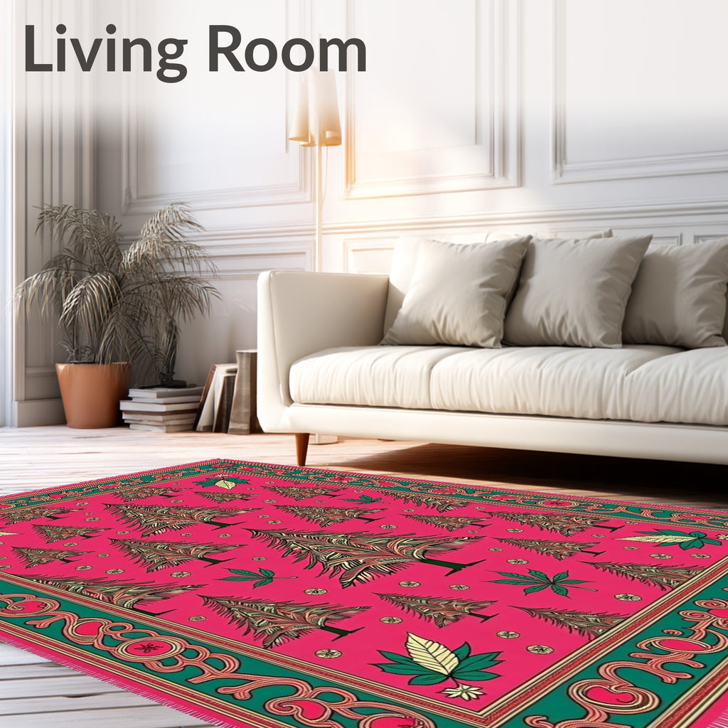 Ornate Fuchsia Evergreen Forest Medallion Rug