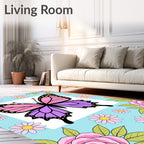 Pastel Pink Purple Butterfly Garden Rug