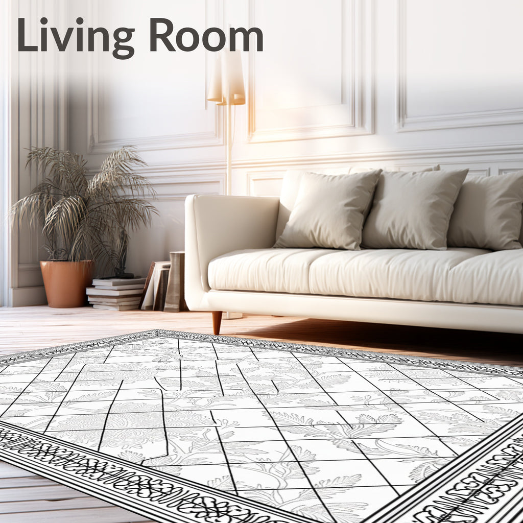 Ornate Floral Lattice Border Rug