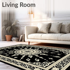 Black and Ivory Sunburst Medallion Rug