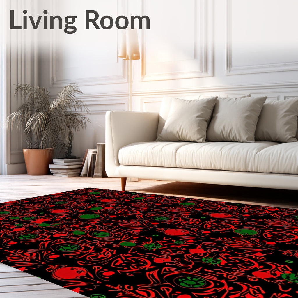 Bold Red Black Swirl Botanical Rug