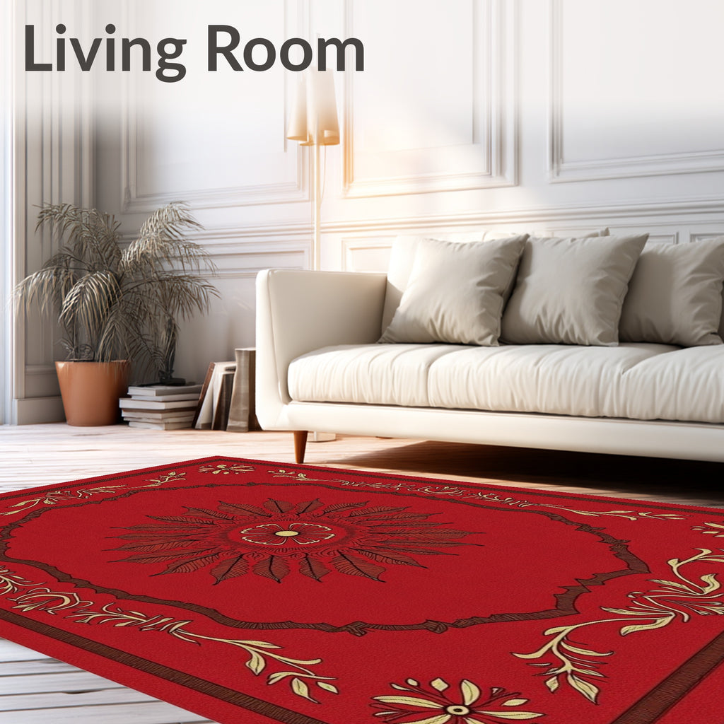 Crimson Folk Floral Medallion Border Rug