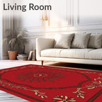 Crimson Folk Floral Medallion Border Rug