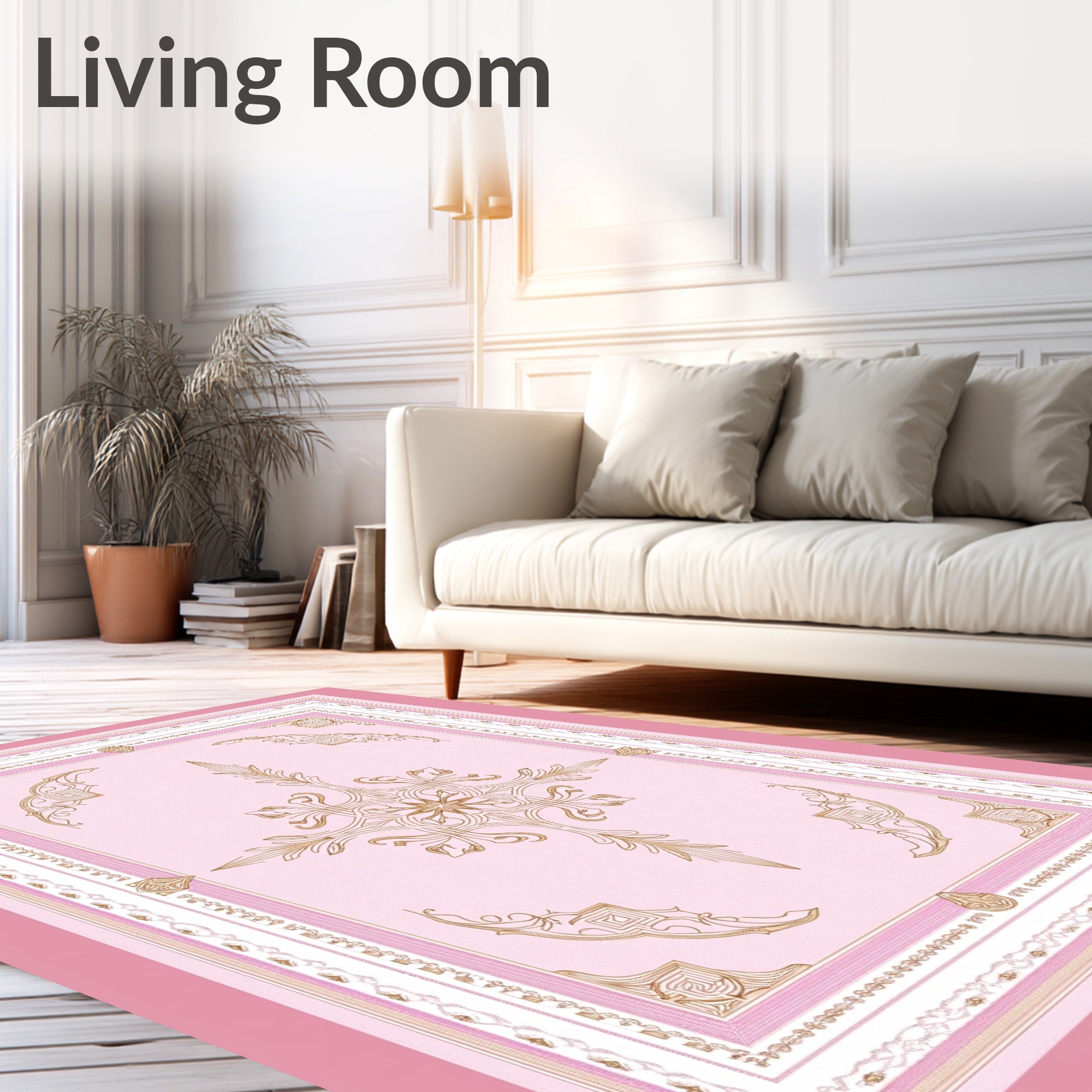 Elegant Pink Golden Floral Medallion Rug