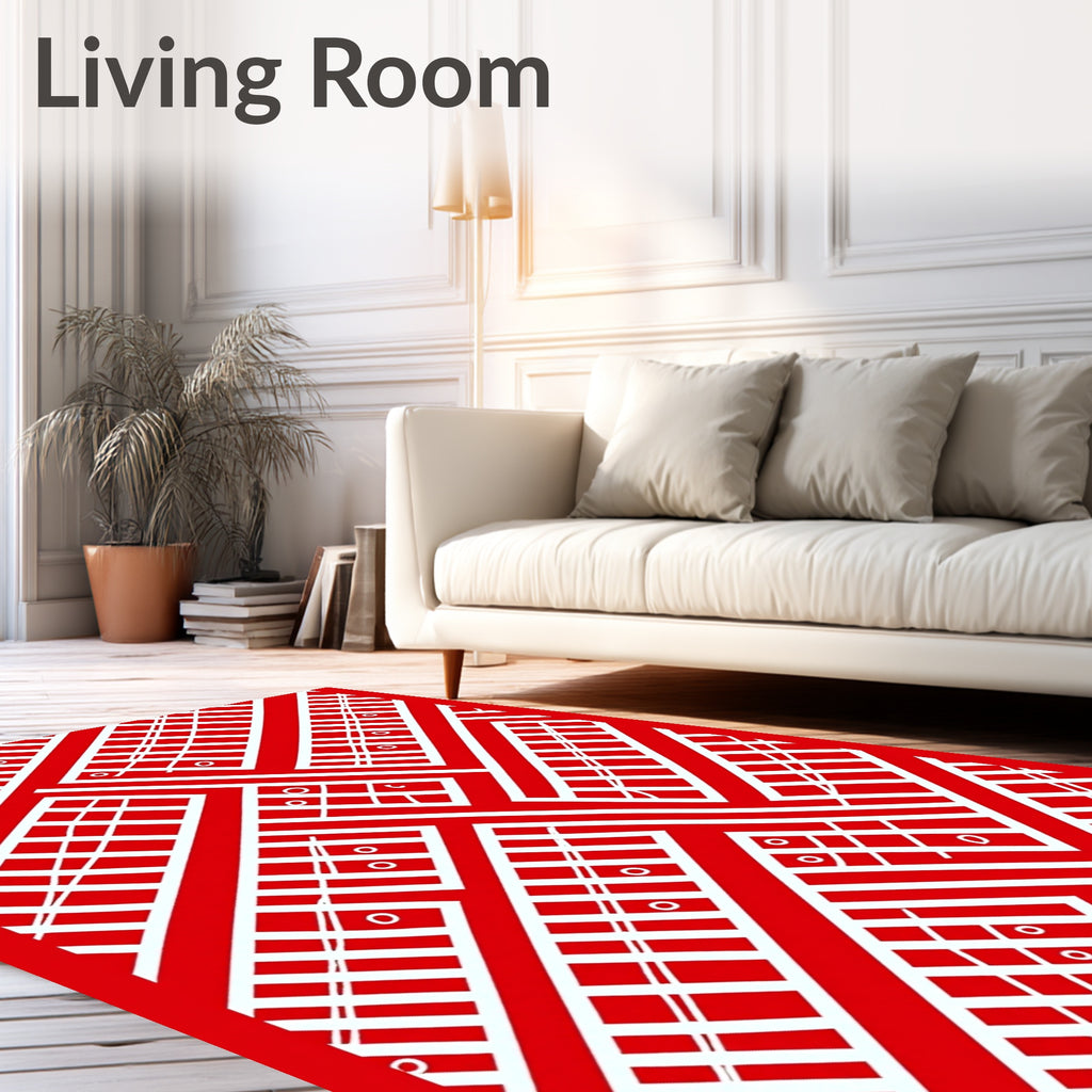 Bold Red White Geometric Herringbone Rug