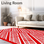 Bold Red White Geometric Herringbone Rug