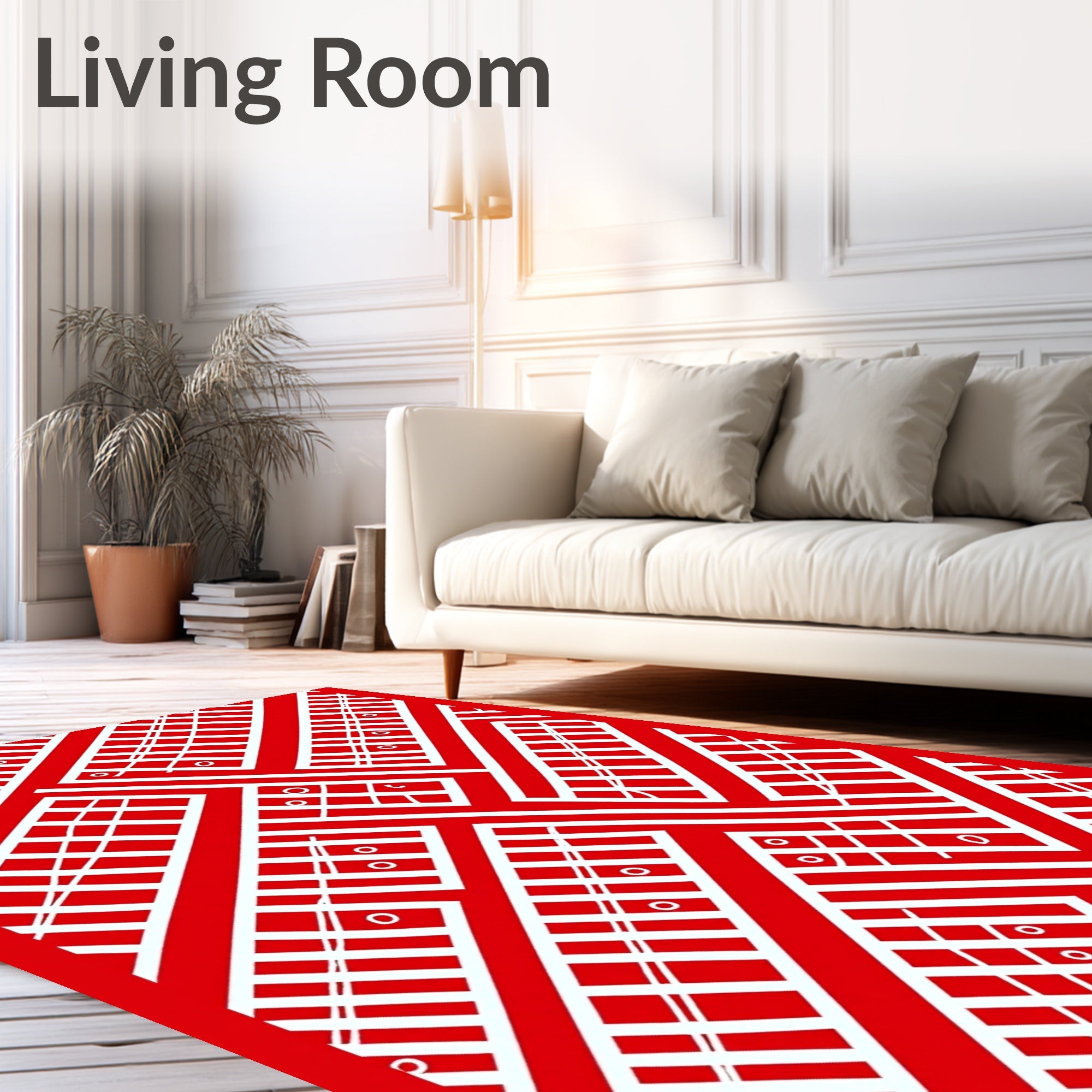 Bold Red White Geometric Herringbone Rug
