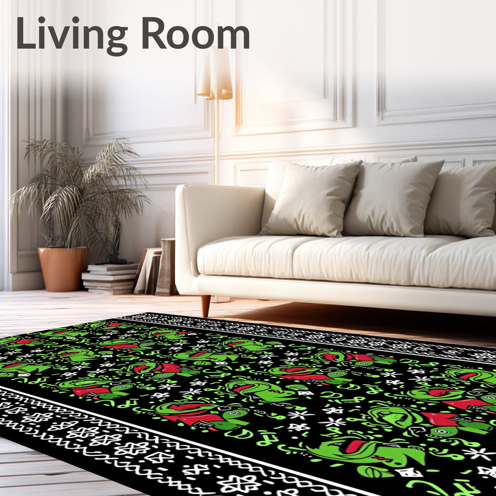 Green Red Creature Black Tribal Border Rug