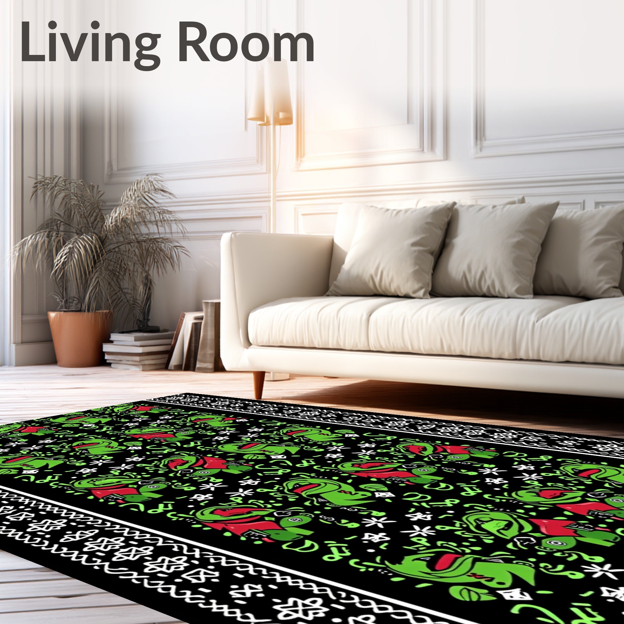 Green Red Creature Black Tribal Border Rug