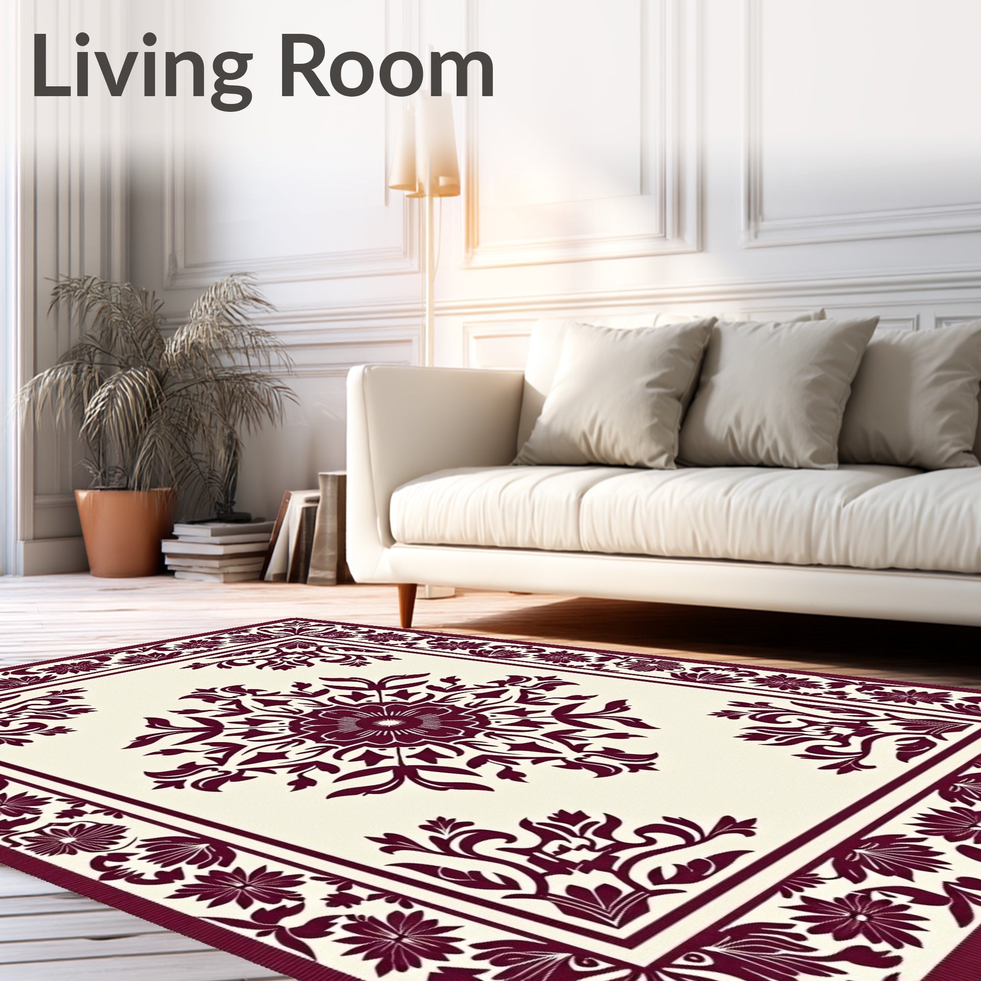 Deep Red Botanical Garden Arrangement Rug
