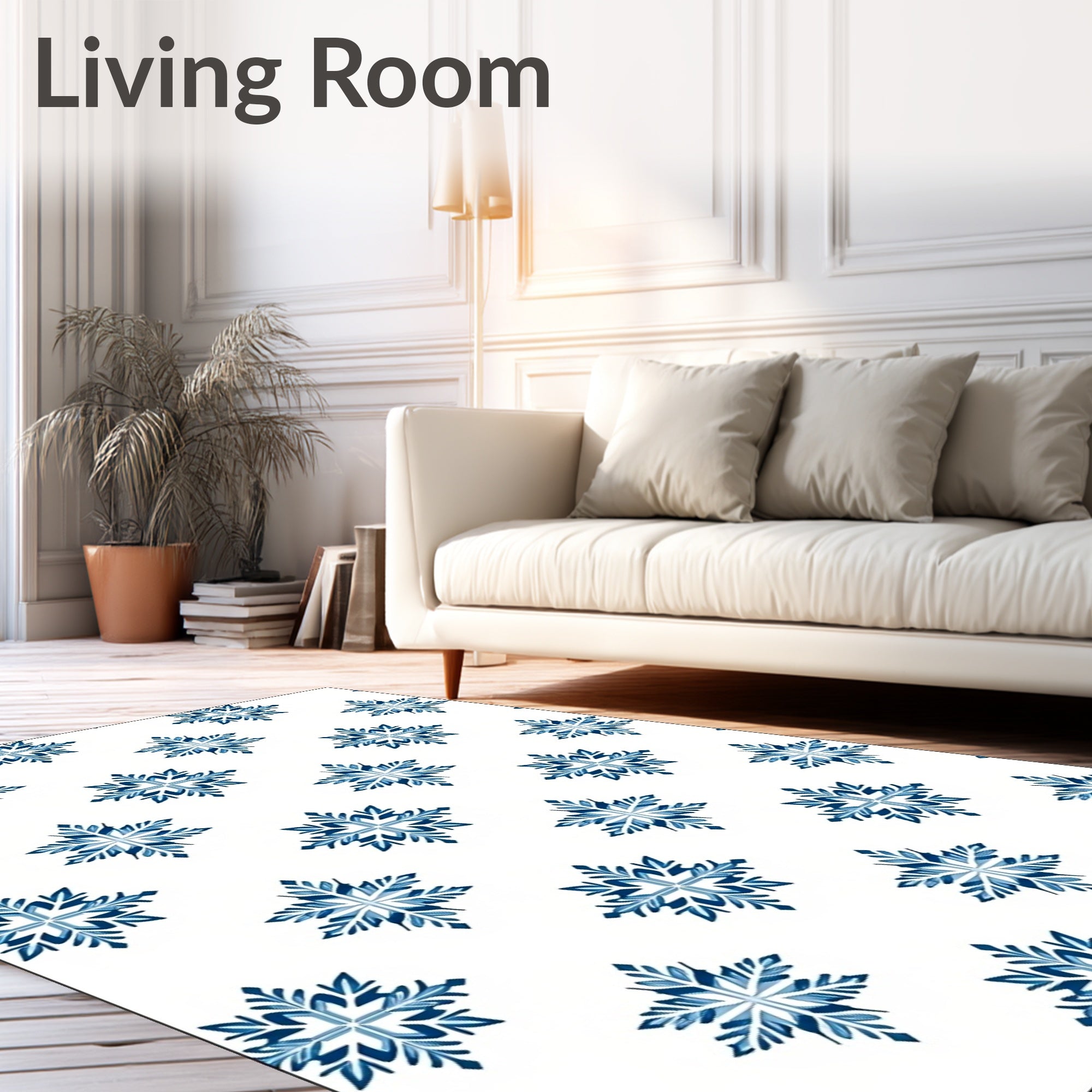 Deep Blue Snowflake Geometric Rug