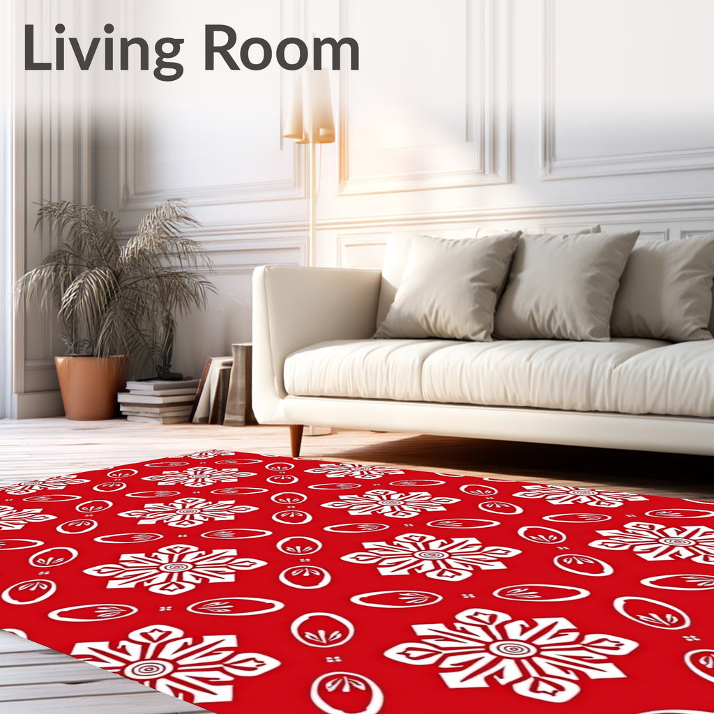 Crimson White Floral Medallion Swirl Rug