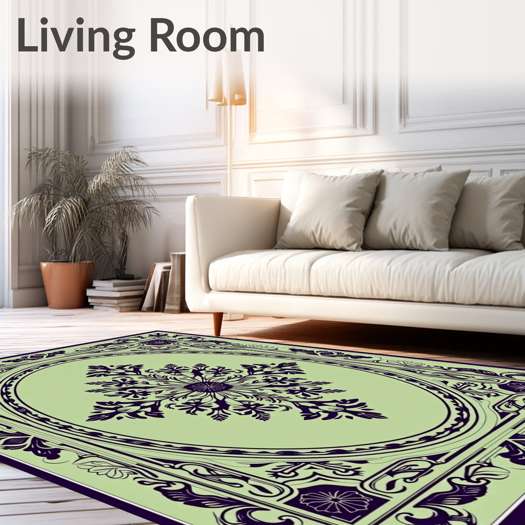 Ornate Dark Green Floral Medallion Rug