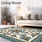Ornate Amber Teal Floral Medallion Rug