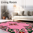 Crimson Green Floral Medallion Pink Rug