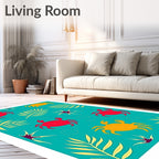 Ocean Blue Crab Tropical Leaf Rug