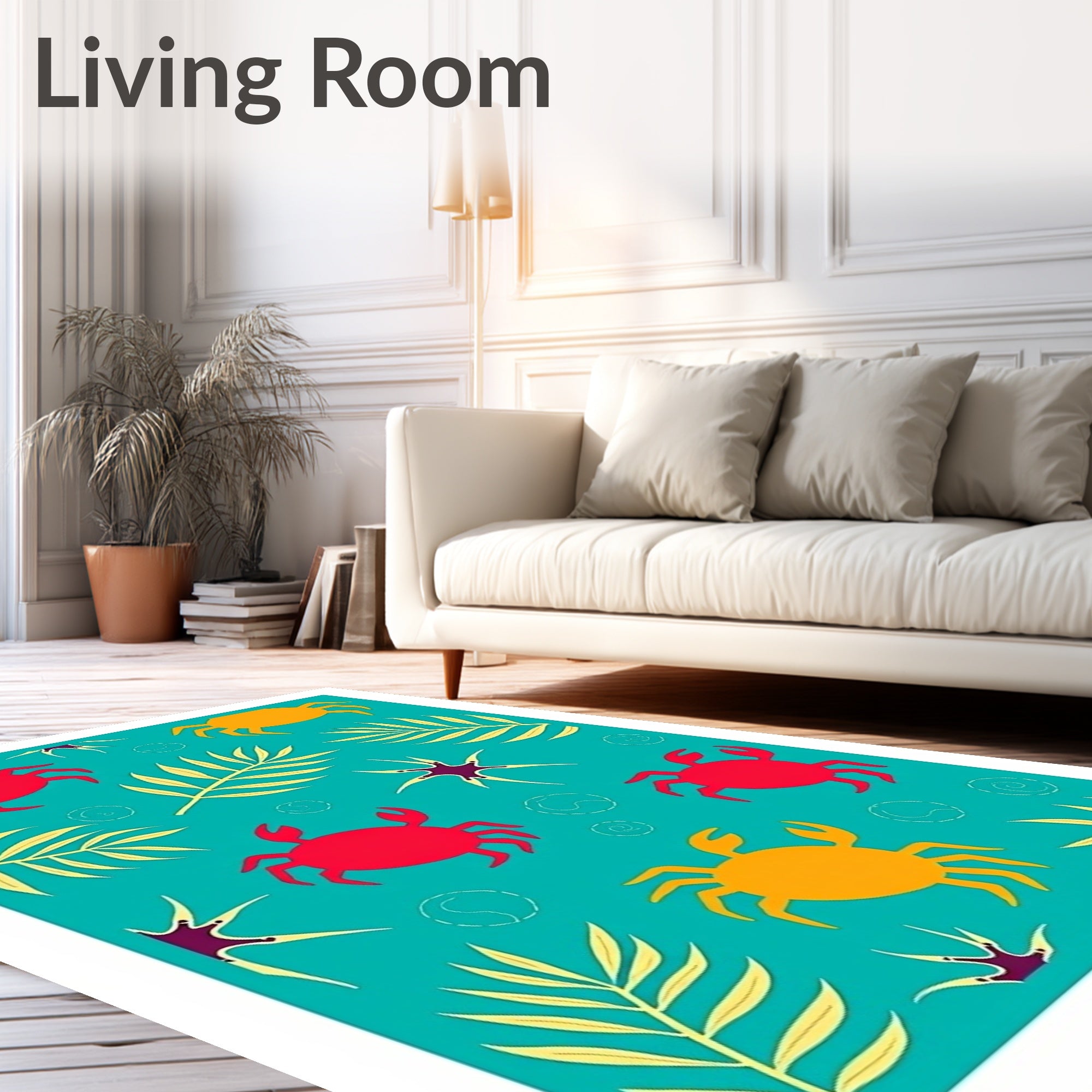Ocean Blue Crab Tropical Leaf Rug