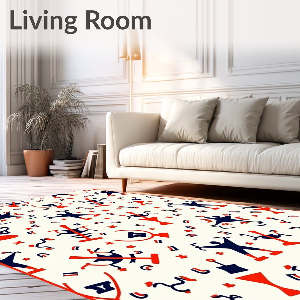 Red Blue Figures Celebration Confetti Rug