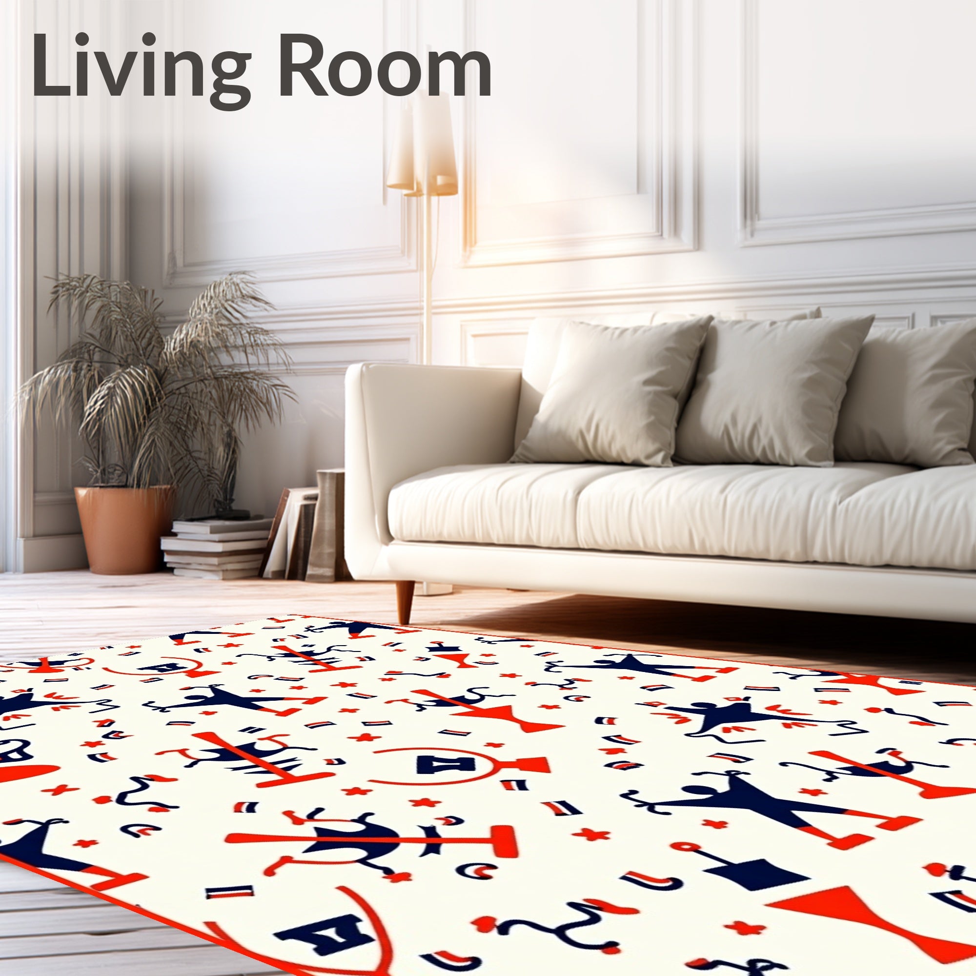 Red Blue Figures Celebration Confetti Rug