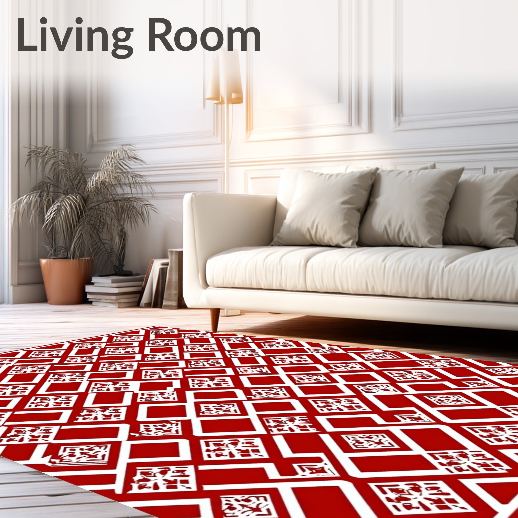 Red White Geometric Diamond Medallion Rug