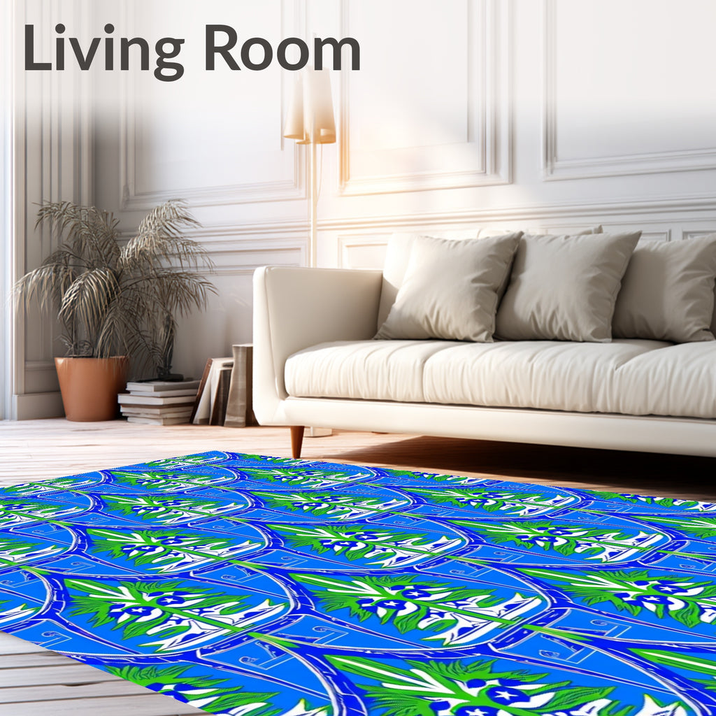 Blue Green White Abstract Scale Rug