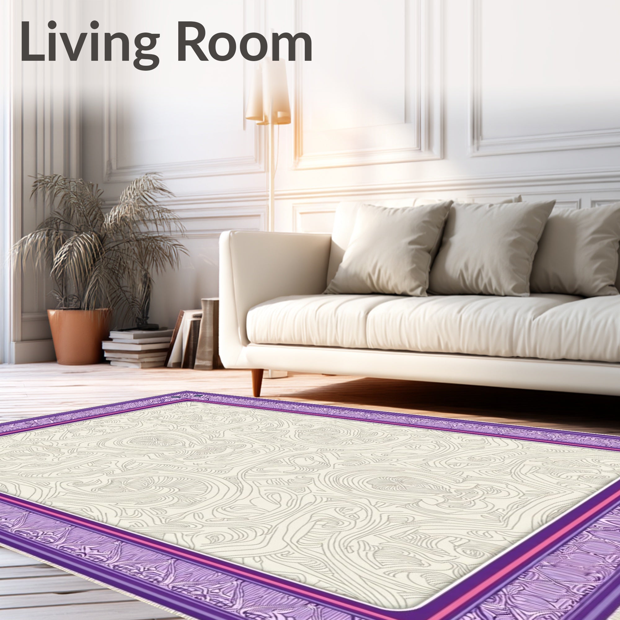 Lavish Purple Intricate Geometric Frame Rug