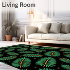 Green Pine Needles on Black with Stars Rug
