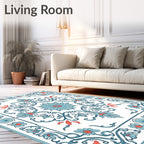 Blue Coral Floral Medallion Border Rug
