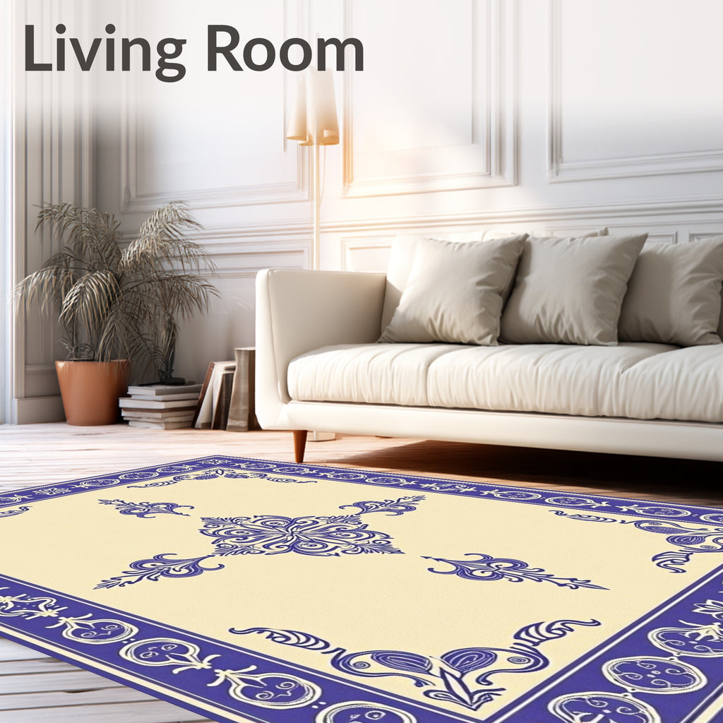 Classic Indigo Floral Border Medallion Rug