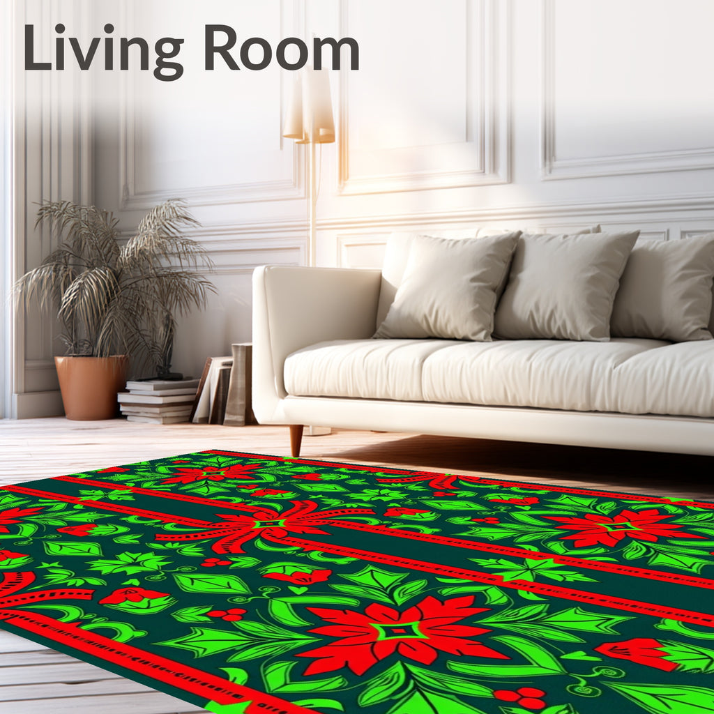 Red Green Floral Symmetrical Serpentine Rug
