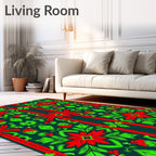 Red Green Floral Symmetrical Serpentine Rug