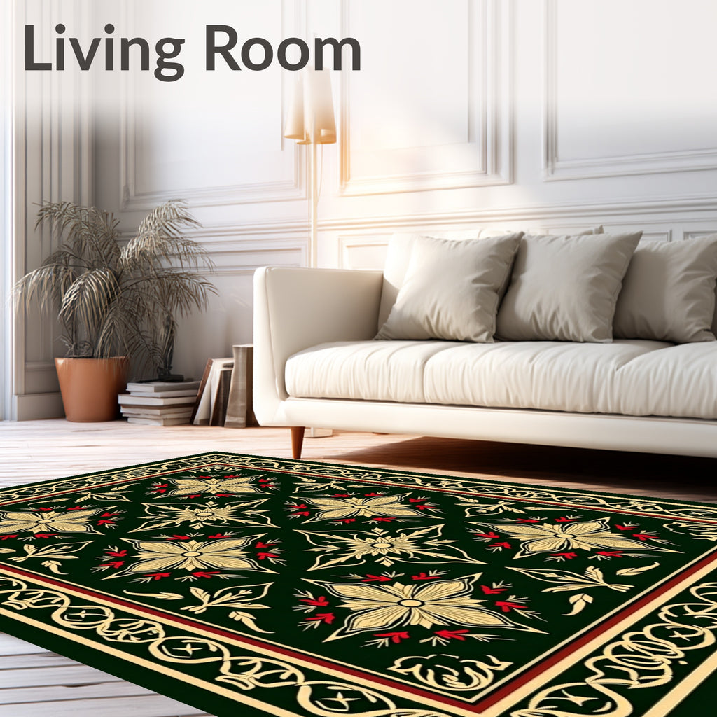 Ornate Gold Floral Red Accent Rug