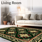 Ornate Gold Floral Red Accent Rug