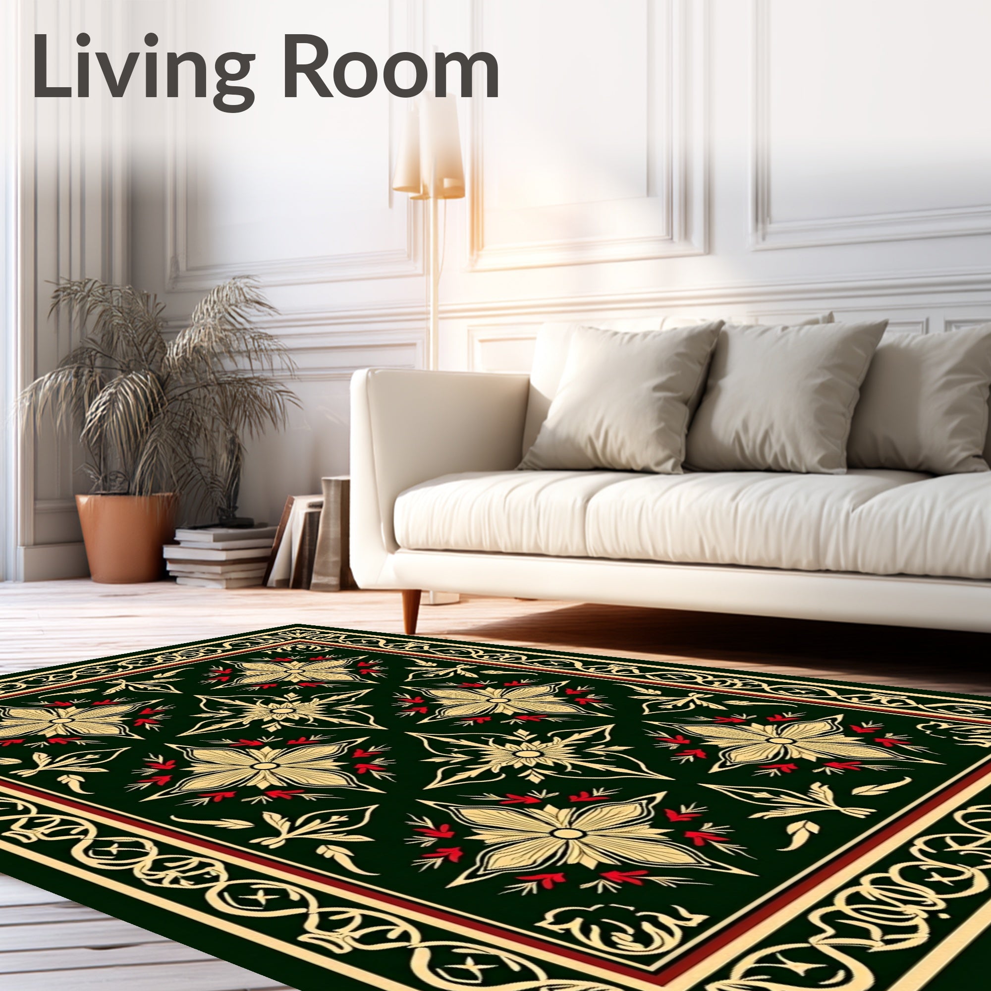 Ornate Gold Floral Red Accent Rug