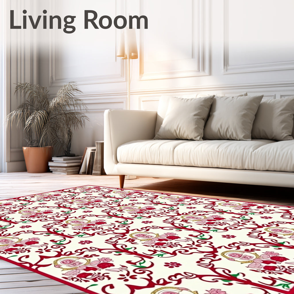 Crimson Red Floral Garland Scroll Rug