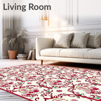 Crimson Red Floral Garland Scroll Rug